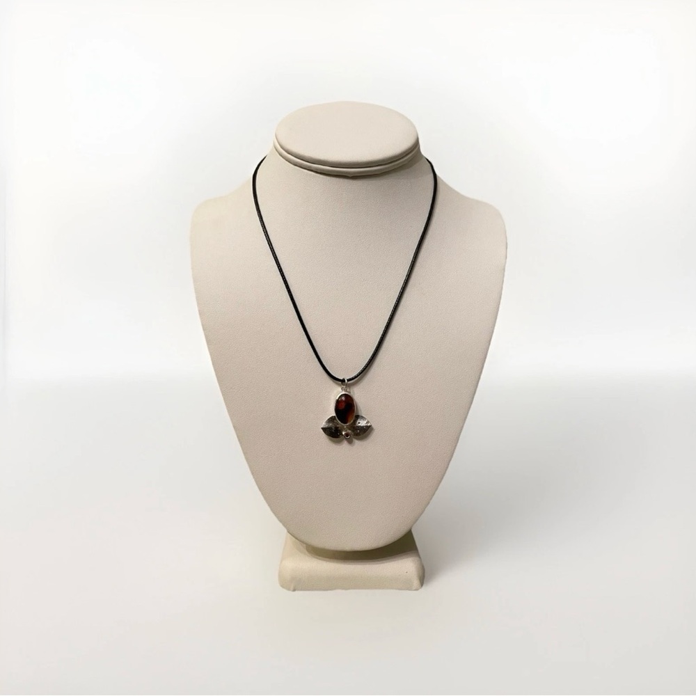 Sterling Silver Red Amber Teardrop Pendant Necklace - Women's Jewelry